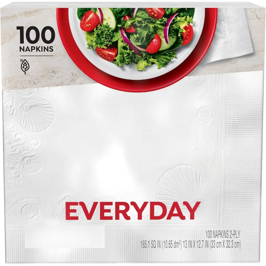 Everyday Brand Everyday Paper Napkins 100 Count Disposable Soft Smooth for Everyday Meals 165.1 SQ IN 10.65 dm² 13 IN X 12.7 IN 33 cm X 32.3 cm 2-Ply