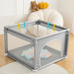 Caveen Baby Playpen, 36x36x26 inch, Small Baby Play Pens, Portable Soft Mesh Sturdy Pipe Ample Space for abies and Toddler, Full Mesh Design, Indoor & Outdoor Kids Activity Center, Light Gray
