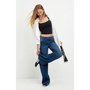 Pacsun Women's Casey Low Rise Baggy Jeans Dark Indigo Wash