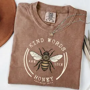 Bible Verse Tee, Religious Tshirt, Comfort Colors Kind Words Are Like Honey T Shirt, Faith Based Gift, Butterfly Bible Verse Cotton Graphic Tees, Unisex Casual Graphic T-Shirts