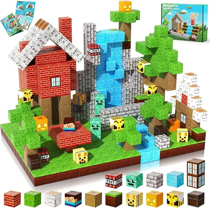 100PCS Magnetic Building Block Set - ABS Plastic Open-Ended STEM Montessori Colorful Magnetic Sensory Toy, Stacking Tiles with Stone Bricks for Craft Creation, Kids' Valentine's Day Gift, Magnetic Construction Buildings, Stacking Blocks Buildings summerwi