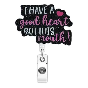 Funny Quote Sparkly Badge Reel, Retractable Badge Holder, Relatable Sassy ID Clip, Perfect for Any Worker, Viral Tiktok Pick for Trendy Sassy Queens, Sparkly Finish, Id Badge Holders Retractable