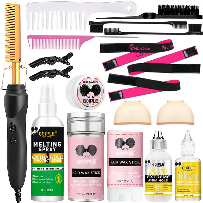 Hot Comb Straightening Kit for Wigs and Natural Hair - Safe Pressing Comb, Curling Iron, Wig Glue Straightener Gift Springtok Multifunctional Styler