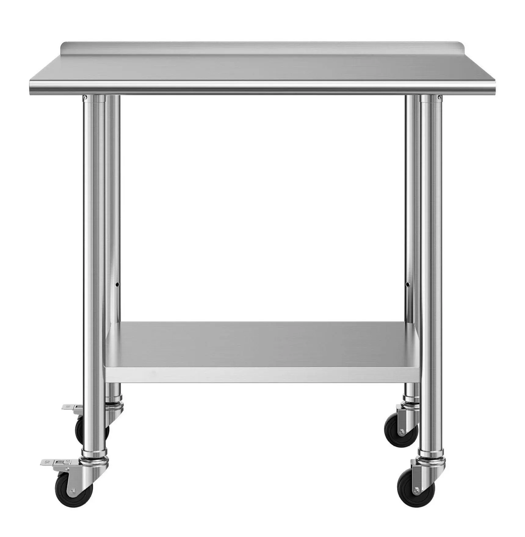 Stainless Steel Work Table 24x36 Inch - Commercial Kitchen Prep Table with Wheels & Backsplash, Adjustable Shelf, Heavy Duty Utility Workstation Two Layers of Rear Baffle with Casters
