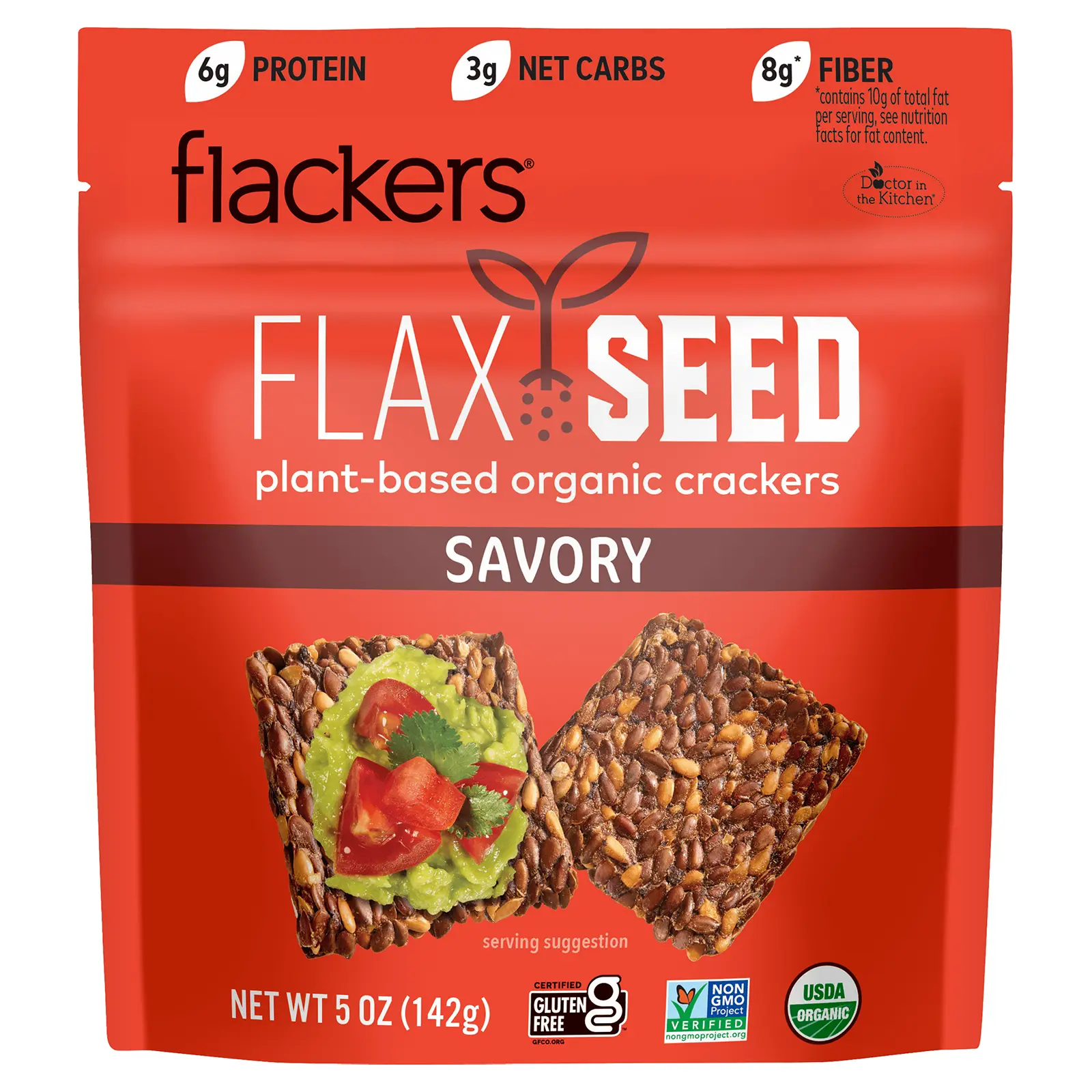 Flackers Flax Seed Crackers, Savory, 5 oz (142 g)