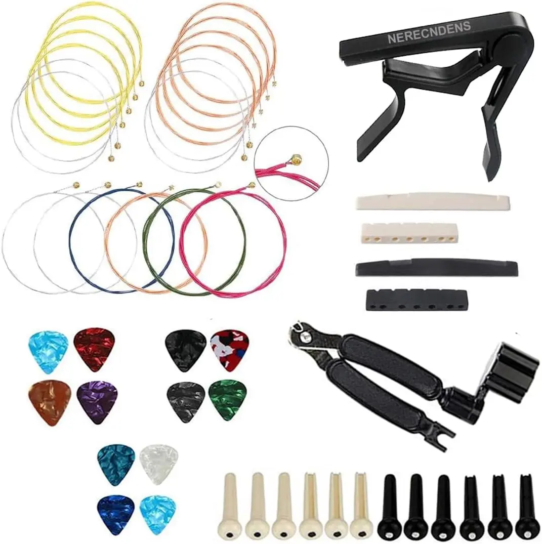 48PCS Acoustic Guitar Accessories Kit, Guitar Strings Replacement Changing Tool Including Guitar Acoustic Strings