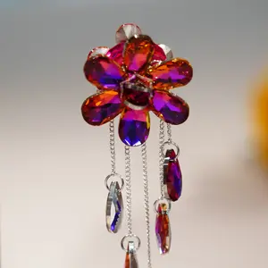 46 Purple Red Crystal Flower Pendant Charm – Heavy Beaded DIY Jewelry Making Supply