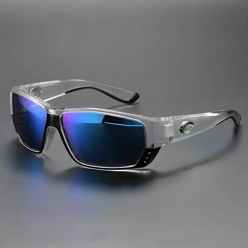 Costa Del Mar Polarized Outdoor Sunglasses, Men’s Polarized Square Sunglasses, Clear Frame Blue Mirror Lens UV400 Driving Fishing Outdoor Sports Shades