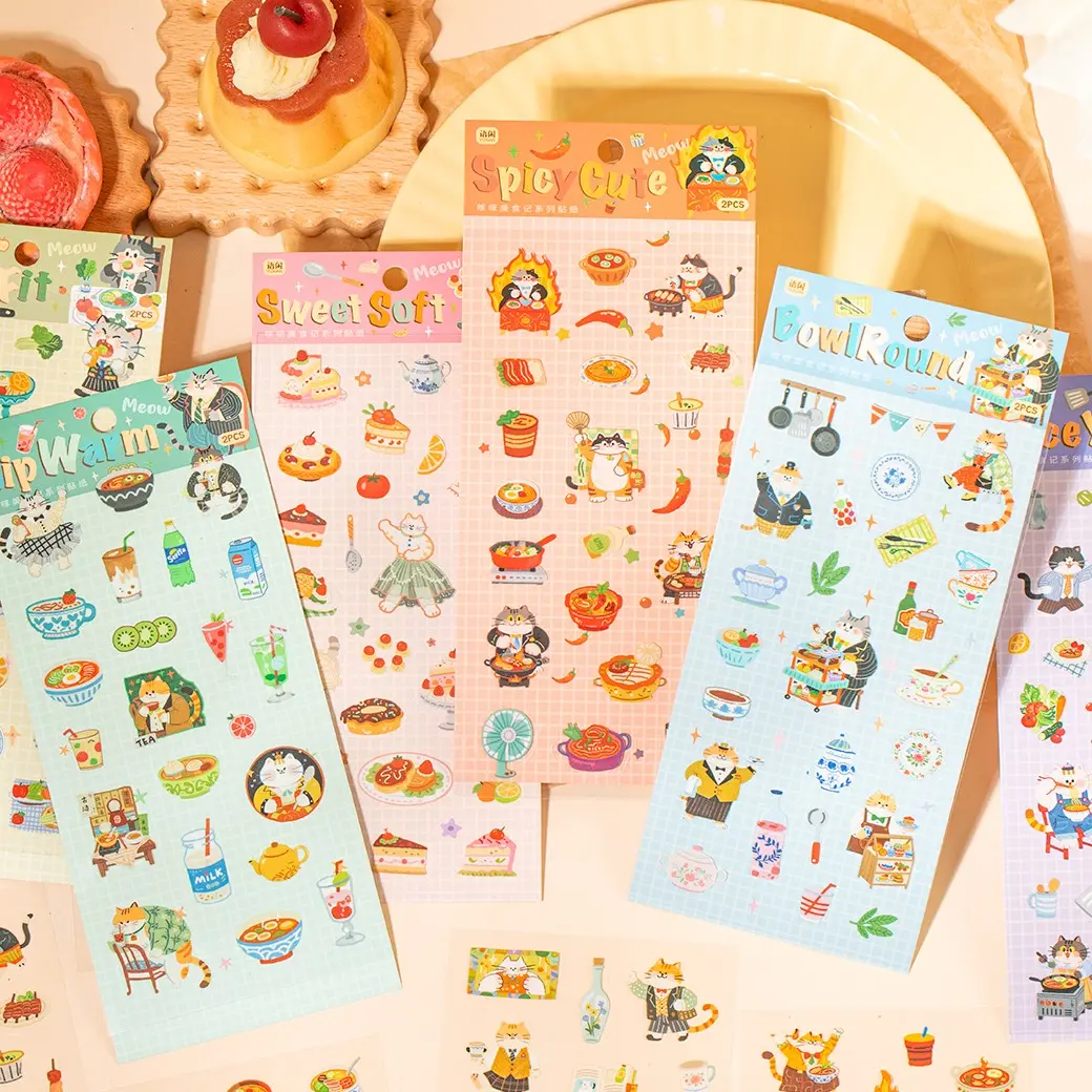6-Pack Cut Film Stickers, Mimi Food Journal Hand-Drawn Creative Patterns, Kids' Diary DIY Scene Decoration, Craft Supplies