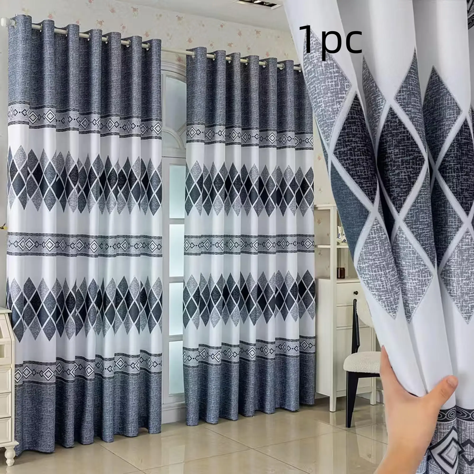 Modern Nordic Geometric Blackout Home Decorative Thermal Insulated Curtain, Textured Insulated Blackout Window Cover Curtains Window Drapes with Rings, Suitable for Living Room Bedroom Kitchen Balcony
