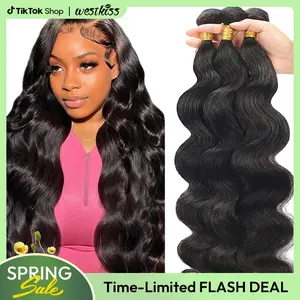 West Kiss Body Wave Human Hair Bundles Brazilian Virgin Hair Straight Bundles Sew in/ Glue in Viral Hair Bundle Deep Wave TikTokShopSpringGlowUp