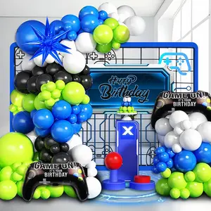 107 game themed balloon arch set, 22 inch blue exploding star aluminum foil balloon game controller paired with blue balloons, perfect for boys with a sense of technology, game theme, birthday party, anniversary celebration, bachelor party decoration,