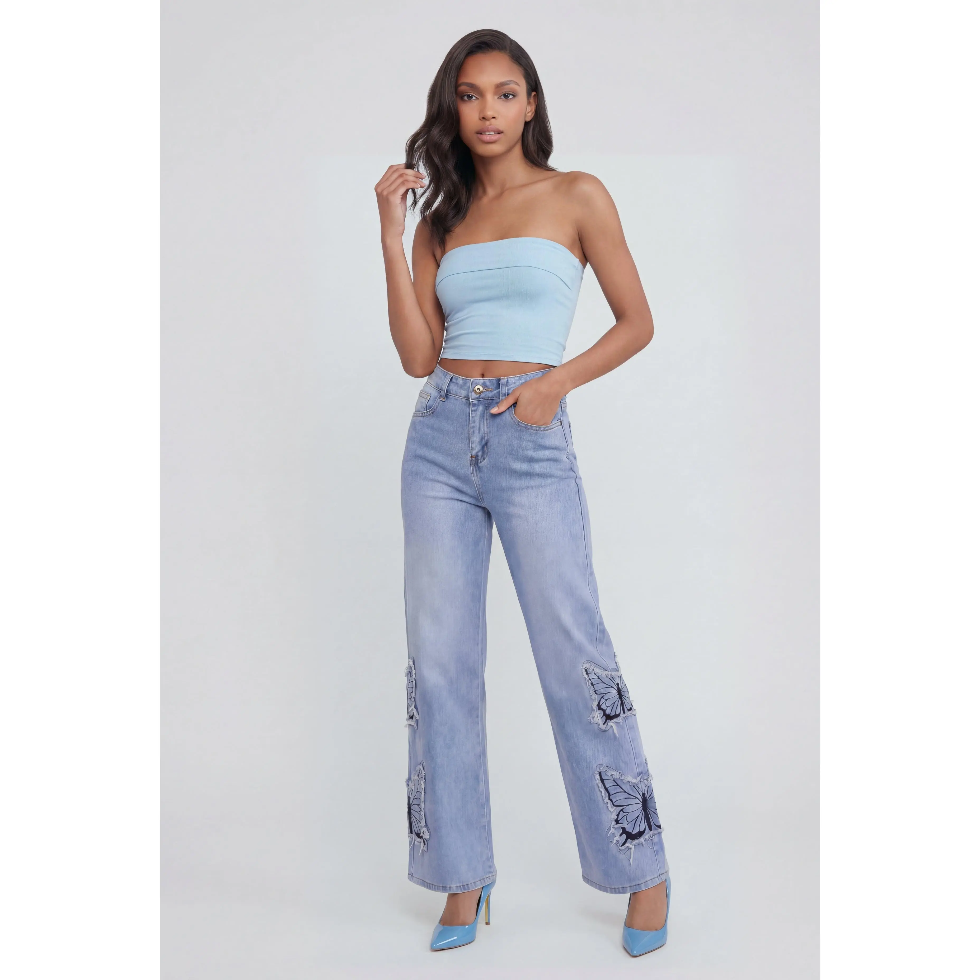Teagan Frayed Butterfly Patch Jeans