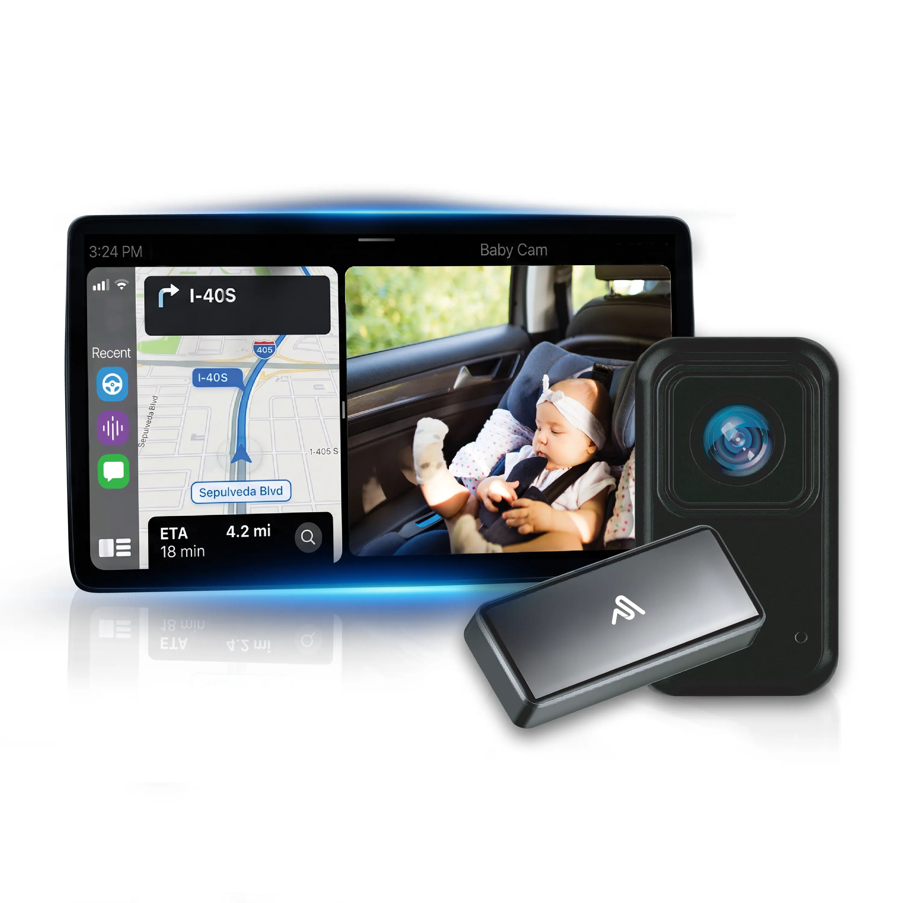 AutoSky Smart ViewConnect HD Car Camera Kit - Baby Monitor, Wireless CarPlay, Android Auto Support, Wired CarPlay Requirement, BT Compatible