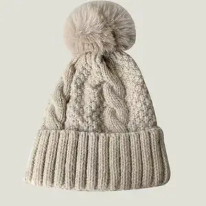 Womens Cap Winter Warm Knitted Beanie Hat, Knitted Hat Lining Woolen Yarn Autumn Winter Women Beanie Cap for Outdoor White