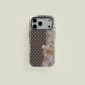 Polka Dot Deer Lace Pattern Phone Case, Durable Two-In-One Protection, Fits iPhone 17 16 15 14 13 12 Pro/Plus/