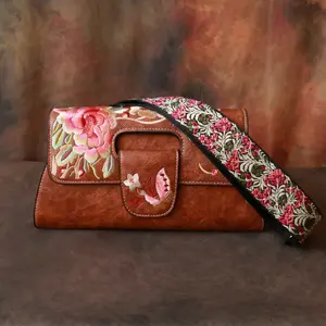 Embroidtale Embroidered Women's Purse Cross-body Shoulder Bag Clutch with Strap Vegan Leather