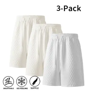Men’s 3-Pack Textured Knit Shorts, Breathable Casual Drawstring Shorts, Cool-Touch Summer Streetwear Shorts