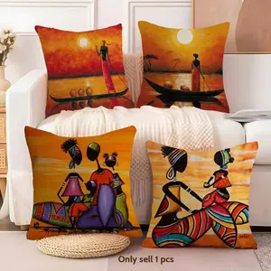 Abstract Painting African Living Cushion Cover Soft Plush Fabric Double-Sided Print, Breathable Pillow Cover for Sofa Couch Bed, Skin-Friendly, Washable, Invisible Zipper, Durable Material, Home Decor Gift, Bedroom Decorative Accessories