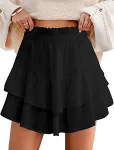 DLOODA Womens Flowy Ruffle Skort, High Waisted Skirt Shorts with Pockets Casual Layered Tiered Mini Skirts