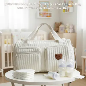Quilted Floral Duffle Bag Large Capacity Diaper & Weekender Bag for Moms Portable, Lightweight, Soft Perfect Hospital Maternity & Travel Tote Cute Storage Bag