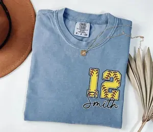 [Custom] Softball Pocket Shirt, Comfort Colors Personalized Number T-shirt For Softball Moms, Fan Gift, Sports Mom Tee, Apparel Made In The USA		