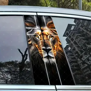 2pc Lion Cross Car B Pillar Protection Sticker, Easy Peel & Stick, Sunproof Waterproof Scratch Resistant, Fits All Cars, Car Exterior Decoration, Sticker For Cars