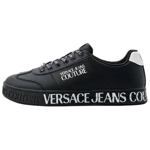 VERSACE JEANS Couture Leather Lace-Up Low-Top Sneakers for Men in Black Trending Shoes, House White Official Shoes to Get / Maison Mihara