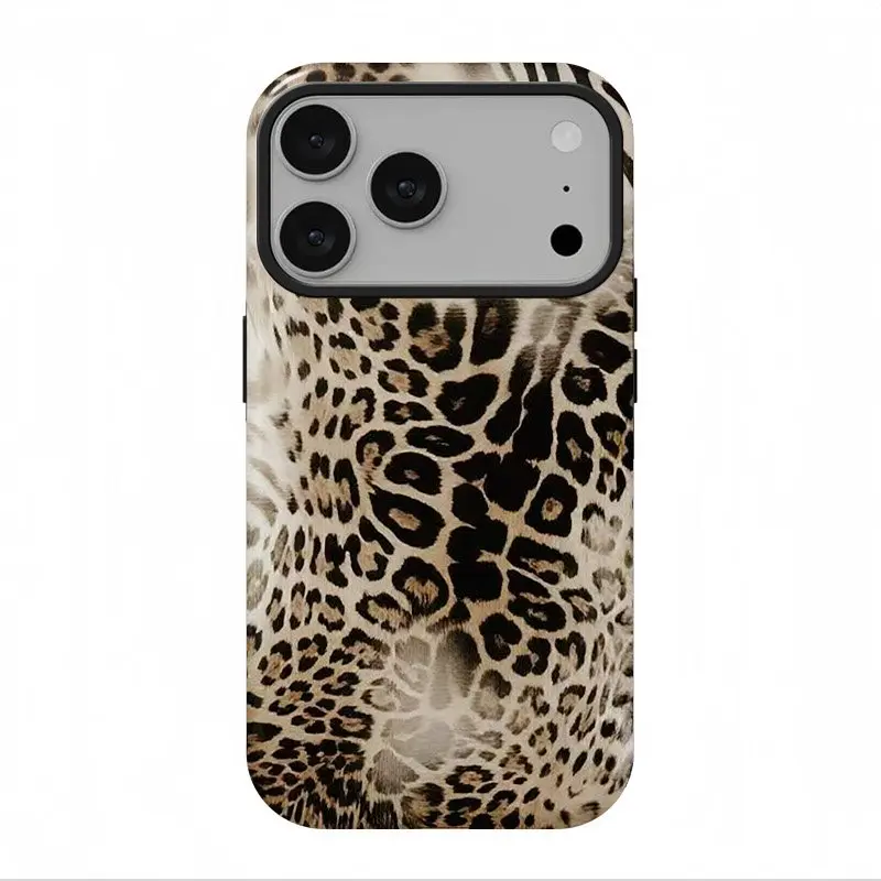 Leopard Print Smartphone Case - TPU+PC Polycarbonate Double-Layer Shockproof Light Tough Protector for iPhone 13,14,15,16,17 Pro Max Fashionable Cellphone Accessory