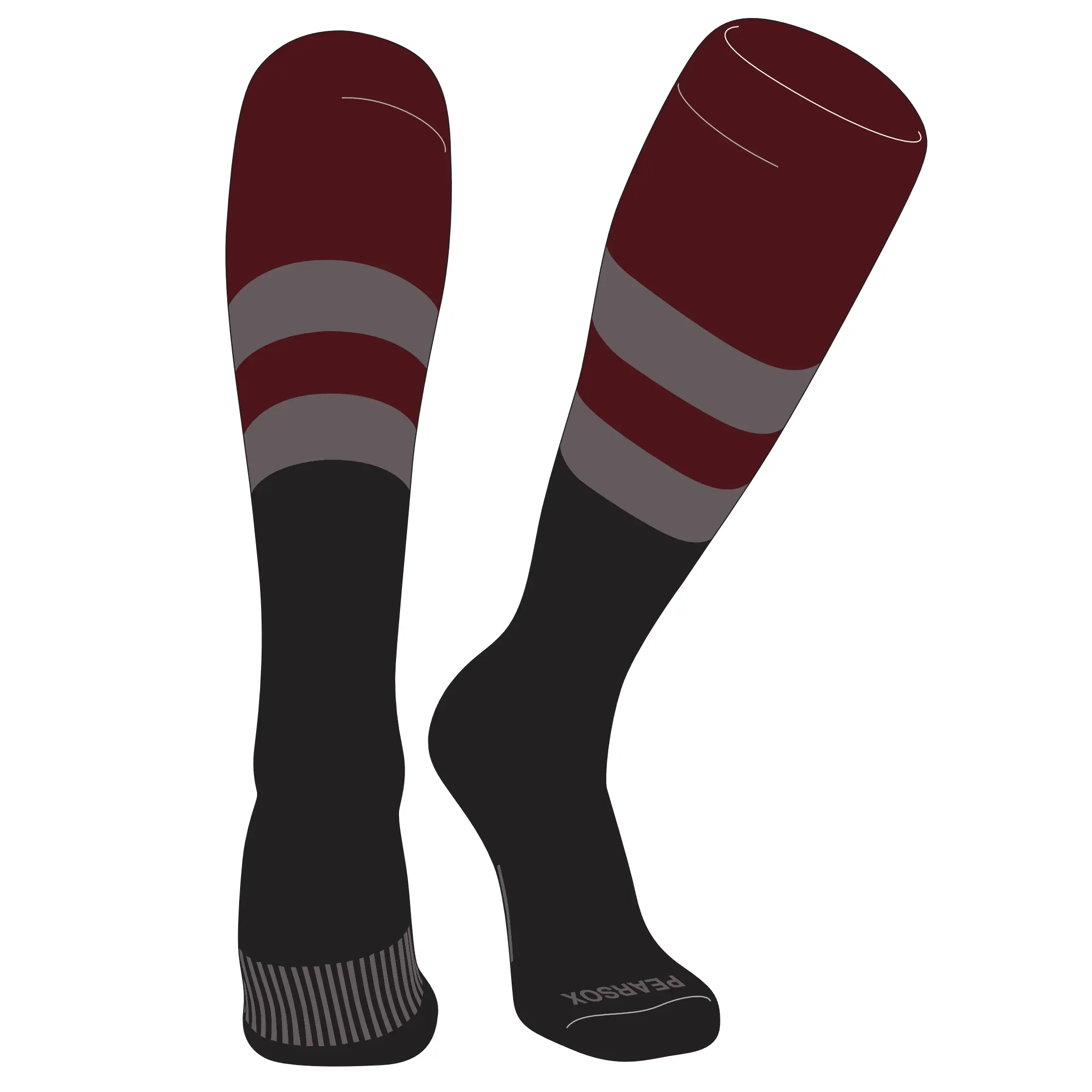 Pear Sox Striped Knee High Baseball, Football Socks (D) Maroon, Graphite, Black