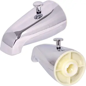 Tub Spout with Push and Pull Diverter 3/4 inch to 1/2 inch IPS Face Bushing 5- Chrome Finish and White Plastic Part