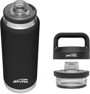 AMVRA Rambler 18 oz Stainless Steel Water Bottle with Chug Cap – Vacuum Insulated, Leakproof, BPA Free – Keeps Drinks Cold 24H Hot 12H – Reusable Travel Bottle, Black (Copy) (Copy)