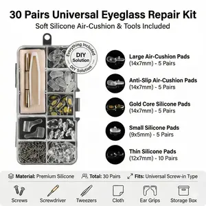 Eyeglass Nose Pads Kit · Upgraded Ultra-Soft Silicone Air Cushion Pads · Anti-Slip Screw-In Glasses Repair Set with Free Tools & Accessories · For Daily Glasses Wearers · Work & All-Day Comfort