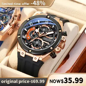 SOLLEN Men's Sports Chronograph Watch Large Dial Date Multi-Function Quartz Water-Resistant Silicon Strap Luminous Waterproof Gift for Birthday Boyfriend Husband Valentine's Day Father's Day Wedding 720