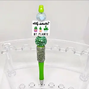 Easily Distracted By Plants Bling and Beaded Bright Green Pen with Black Ink