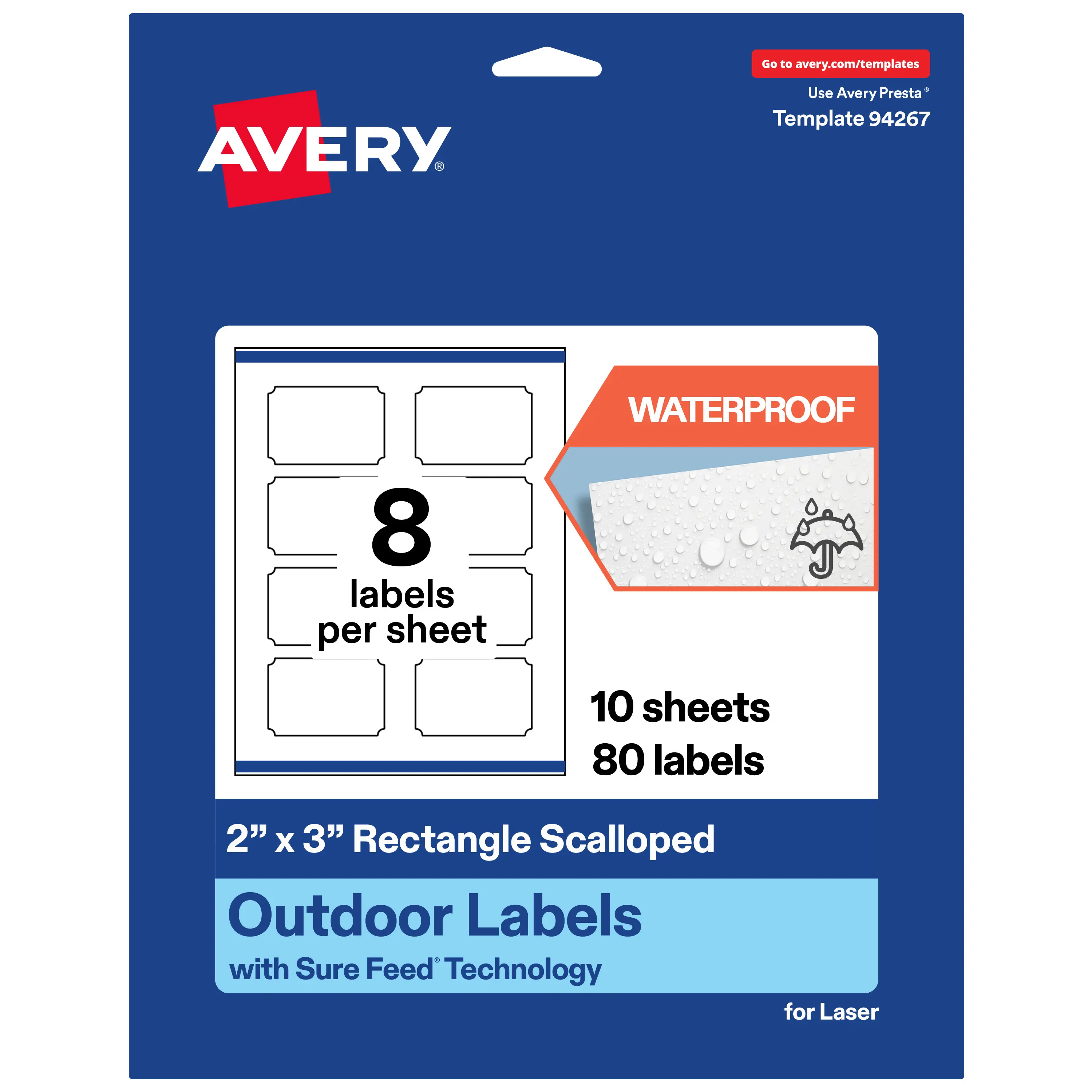 Avery Outdoor Waterproof Labels, 2" x 3" Rectangle Scalloped