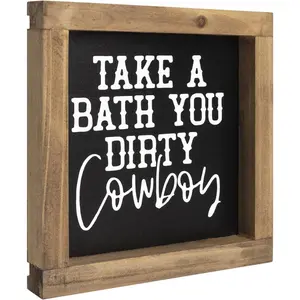 Western Bathroom Decor Southwestern Wall Art, Wooden Take A Bath You Dirty Cowboy Signs, Home Shelf Table Rustic Decoration