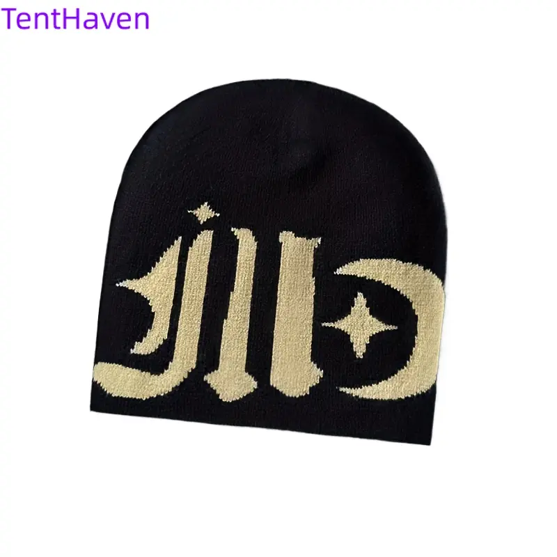 Hip Hop Style Letter Pattern Hat, Warm Woolen Headwear for Fall and Winter, Personalized Streetwear Clothing, Female, Knit, Adults, Letters, Daily, Personalized Look, Beanie, Casual, All Seasons, Cotton, Outdoor, Unisex, Knit Hat, Female Size, Daily Use