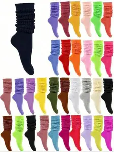 6 Pairs Women's Socks, Solid Color Mid-Calf, Random Colors, Cute Princess Style, Long Cuff, All-Season, Fashion Casual Crew Socks