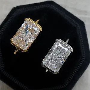 Radiant Cut Statement Ring for Women, Large Rectangle CZ Engagement Ring, Adjustable Golden & Silver Plated Fashion Jewelry, Sparkling Cocktail Promise Ring
