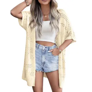 Lightweight Summer Crochet Cardigan for Women Short Sleeve Kimono Boho Oversized Open Front Knitted Cardigan Casual Tops Womenswear