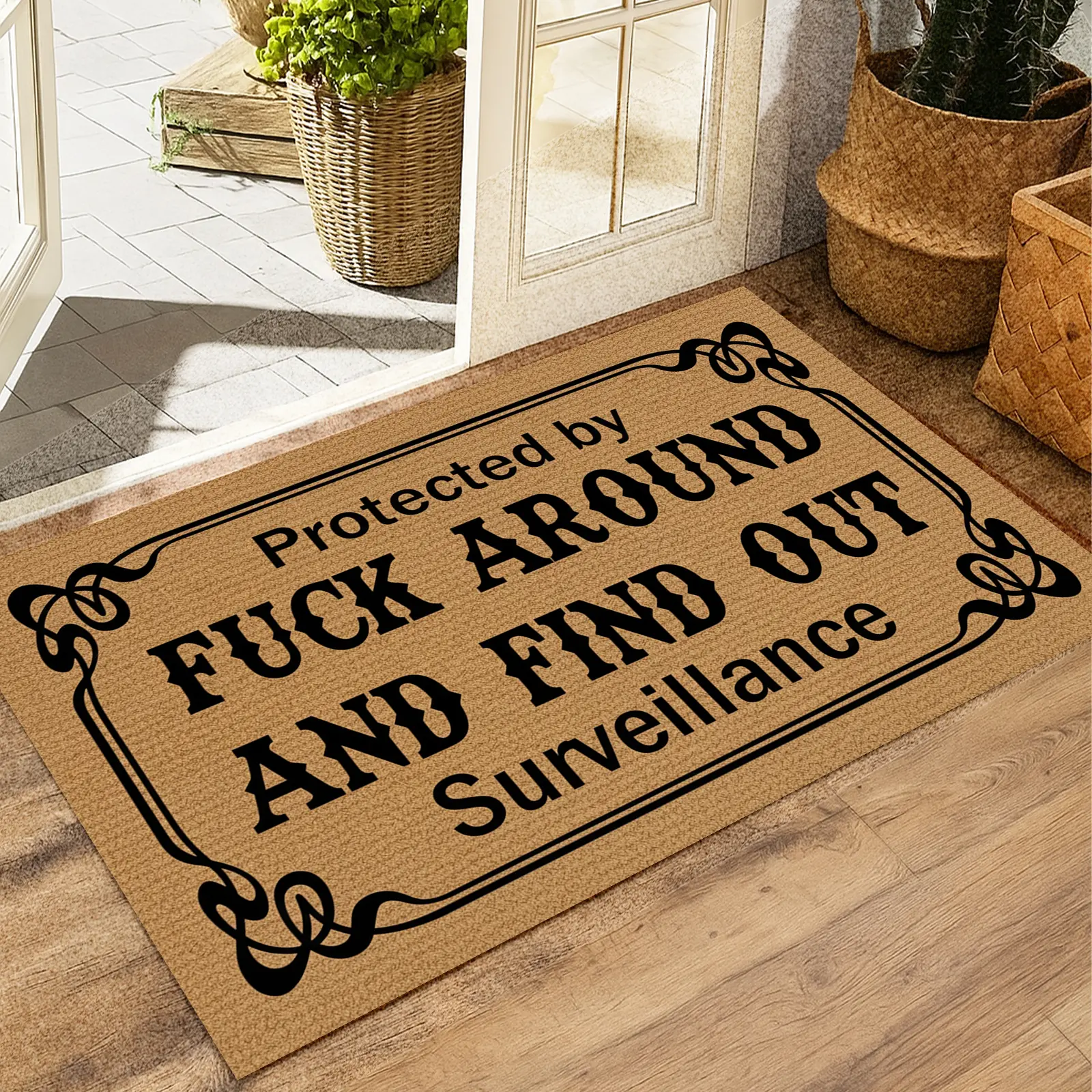Funny F*ck Around and Find Out Doormat - Protected by FAFO Surveillance Welcome Mat - Sarcastic Front Door Mat, Non-Slip Entryway Rug, Hilarious Housewarming Gift for New Home summerwins, Anti-Shrink, Durable