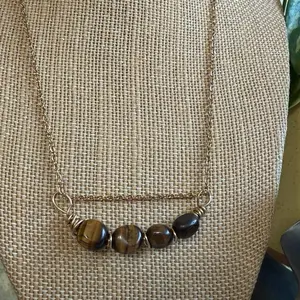 Tigers Eye Brass Wire-Wrapped Bar Necklace