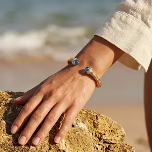 Fettero Gold-color Cuff Bangle Bracelets for Women - Gold-plated Adjustable Open Cuff Friendship Bracelets Elegant Twisted Cable Bangle Bracelet Lightweight Pearl Bracelet for Dainty Jewelry