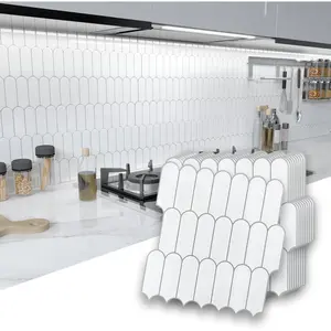 10 Sheet White Peel and Stick Backsplash Tile, 12" x 12" Self Adhesive Glossy Vinyl Wall Tiles Waterproof No Residual for Kitchen Bathroom Fireplace, White with Gray Grout
