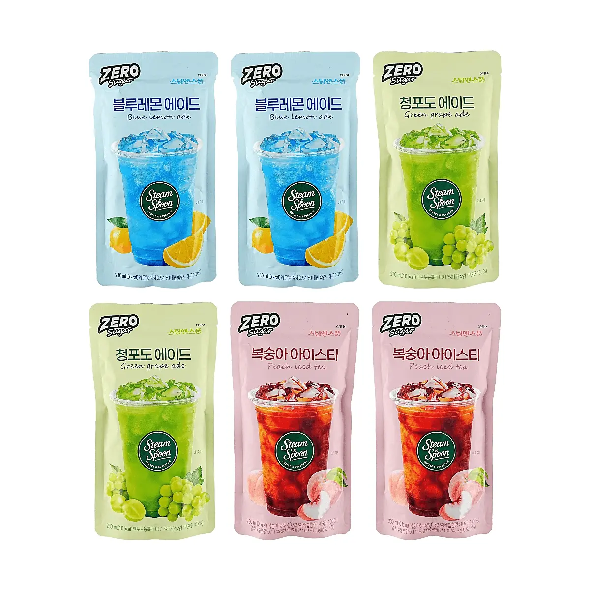 Steam & Spoon Sugar-Free Juice Drink 3-Flavor Variety Pack (Blue Lemon, Green Grape, Peach) - 1.38L Large Bottles, Refreshing & Healthy Beverage