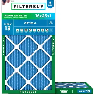 Filterbuy 16x25x1 Air Filter (2-Pack), Pleated MERV 13 Optimal Defense HVAC AC Furnace Air Filters (Actual Size: 15.50 x 24.50 x 0.75 Inches)