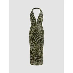 Cider [size 0-10] Mesh Halter Neckline Zebra Stripe Maxi Dress SwimWeek