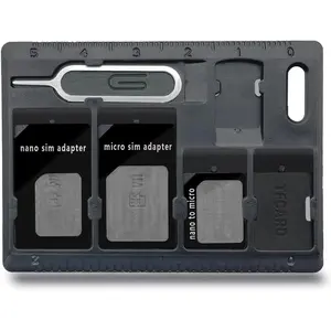 1 Pack SIM Card Holders with Tray Opener Pins, Card Storage Tool Set for Standard Micro Nano Micro-SD Memory Cards, with 3 Card Adapters and 1 Eject Pins - Black