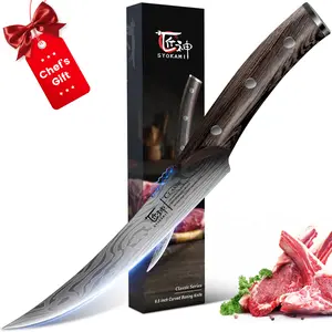 #Summervibes SYOKAMI 6.5 Inch Boning Knife for Meat Cutting, Fish Fillet Knife with Wood Handle, High Carbon Razor Sharp Curved Blade Deboning Knife with Exquisite Box Ideal for Thanksgiving, Christmas Gift, Mother's Day Gift